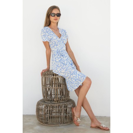 Limited Edition Chelsea EcoVero™ Wrap Dress | Pale Blue/White New Stock