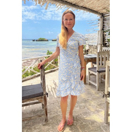 Limited Edition Chelsea EcoVero™ Wrap Dress | Pale Blue/White New Stock