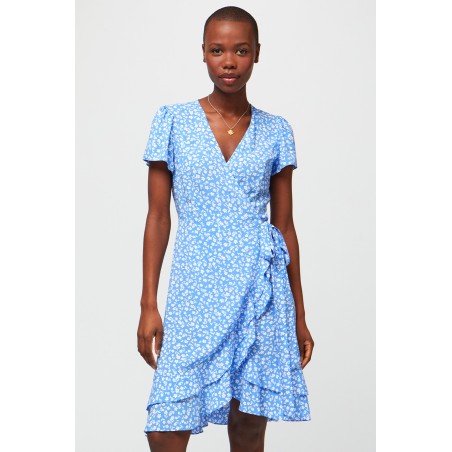 Limited Edition Chelsea Wrap Dress | Daisy Flower Blue In Stock