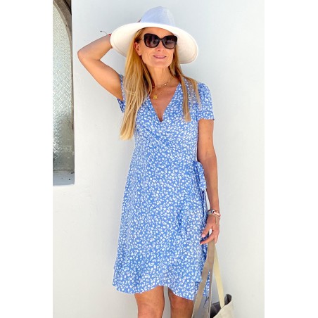 Limited Edition Chelsea Wrap Dress | Daisy Flower Blue In Stock