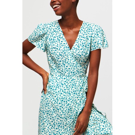 Limited Edition Chelsea Wrap Dress | Daisy Flower Cream/Verdigris Green Available for Immediate Shipping