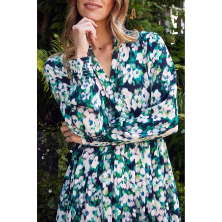 Limited Edition Claudine Dress | Hazy Floral Navy/Cream/Green New Stock