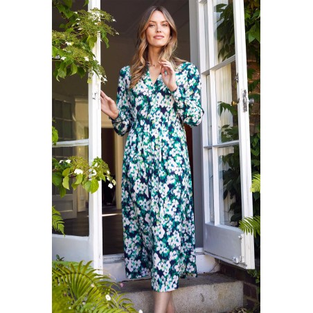 Limited Edition Claudine Dress | Hazy Floral Navy/Cream/Green New Stock