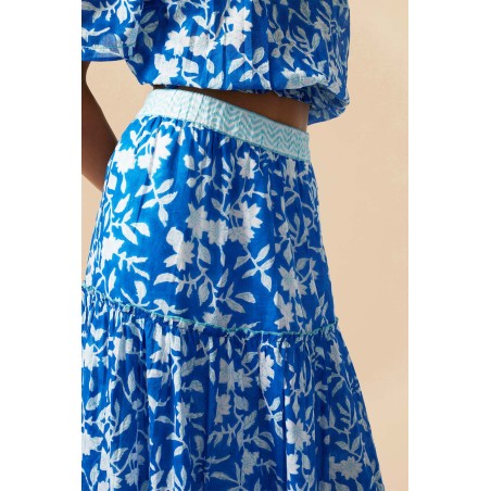 Limited Edition Becks Block Print Skirt | Japanese Flower Cobalt In Stock