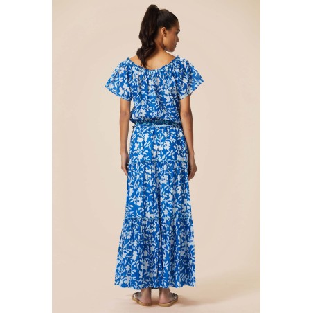 Limited Edition Becks Block Print Skirt | Japanese Flower Cobalt In Stock