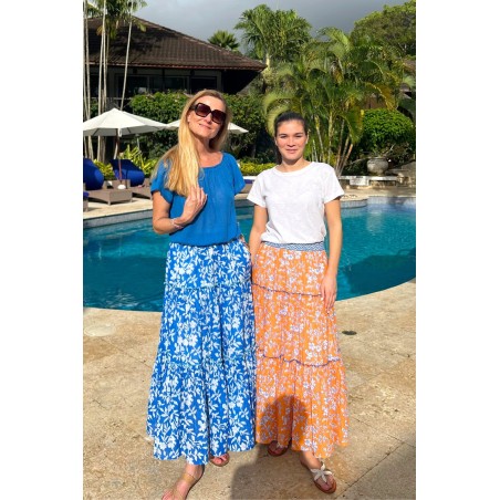 Limited Edition Becks Block Print Skirt | Japanese Flower Cobalt In Stock