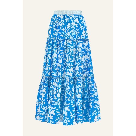 Limited Edition Becks Block Print Skirt | Japanese Flower Cobalt In Stock