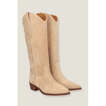 Limited Edition Cecille Knee High Cowboy Boot | Beige Limited Stock