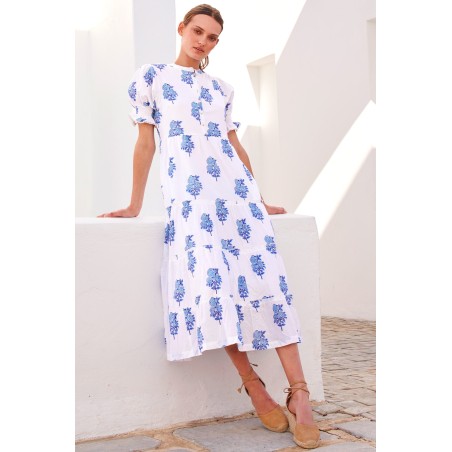 Limited Edition Cordelia Block Print Dress | Daliya Buta Blue Hot New Item