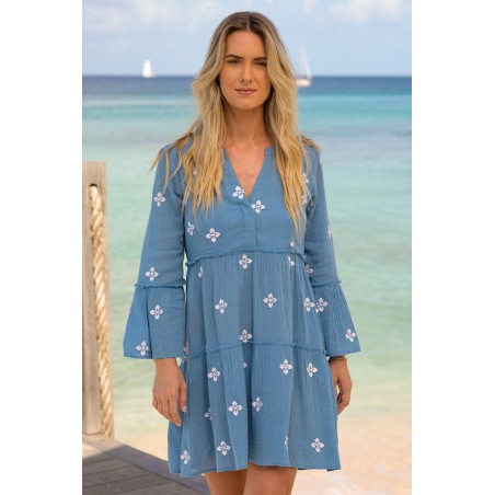 Limited Edition Cristina Embroidered Kaftan | Marina Blue/White Fresh Release