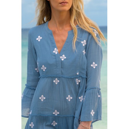 Limited Edition Cristina Embroidered Kaftan | Marina Blue/White Fresh Release