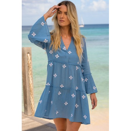 Limited Edition Cristina Embroidered Kaftan | Marina Blue/White Fresh Release