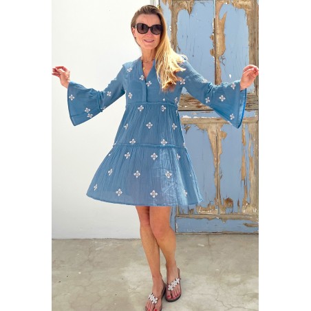 Limited Edition Cristina Embroidered Kaftan | Marina Blue/White Fresh Release