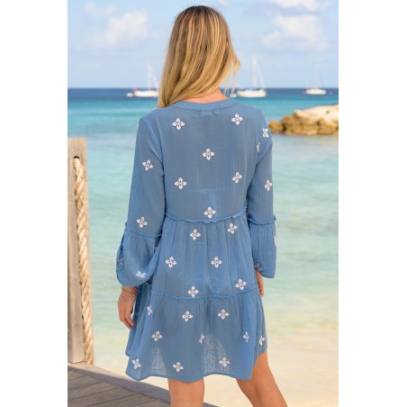 Limited Edition Cristina Embroidered Kaftan | Marina Blue/White Fresh Release