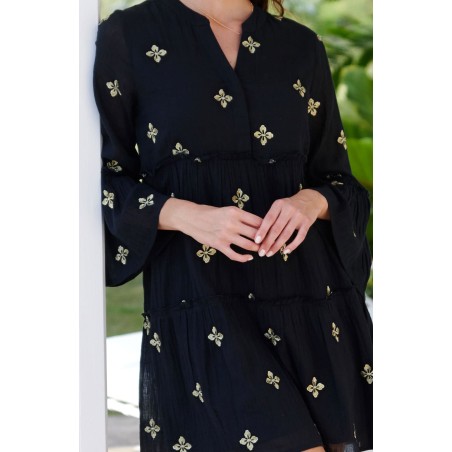 Limited Edition Cristina Embroidered Kaftan | Black/Gold Limited Stock