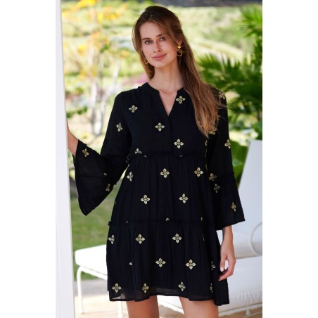 Limited Edition Cristina Embroidered Kaftan | Black/Gold Limited Stock