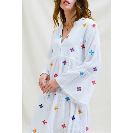 Limited Edition Cristina Embroidered Kaftan | White/Multi Immediate Availability