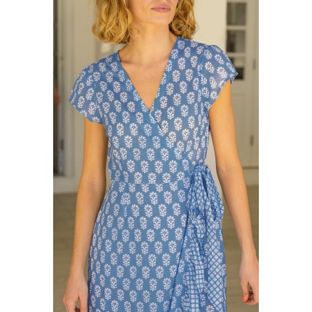 Limited Edition Demi Cotton Wrap Dress | Blue/White On Hand Now