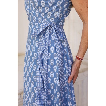 Limited Edition Demi Cotton Wrap Dress | Blue/White On Hand Now