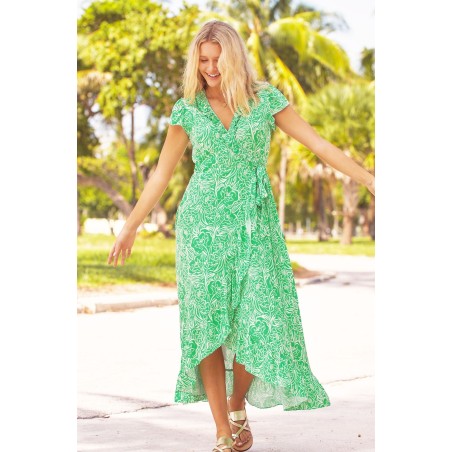 Limited Edition Demi EcoVero™ Wrap Dress | Green/White Immediate Availability