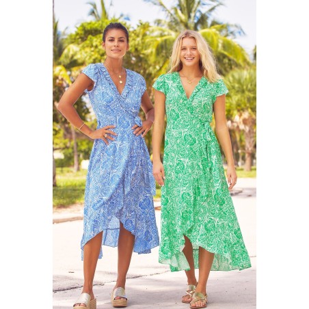 Limited Edition Demi EcoVero™ Wrap Dress | Green/White Immediate Availability