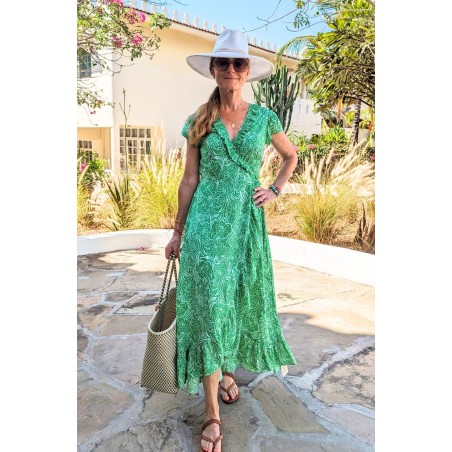 Limited Edition Demi EcoVero™ Wrap Dress | Green/White Immediate Availability