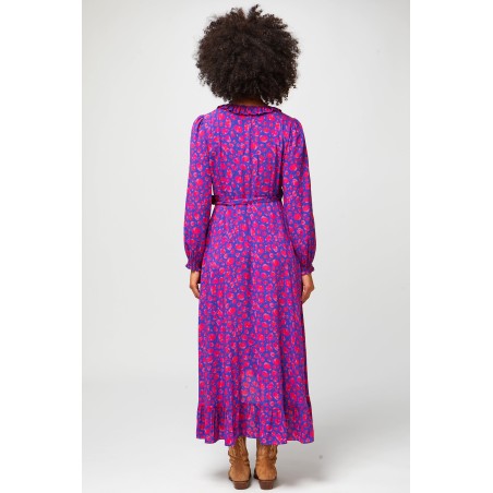 Limited Edition Demi Long Sleeve Wrap Dress | Cheetah Blue/Pink In Stock