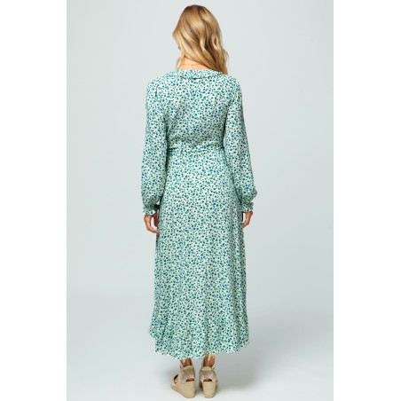 Limited Edition Demi Long Sleeve Wrap Dress | Daisy Flower Cream/Verdigris Available for Immediate Shipping