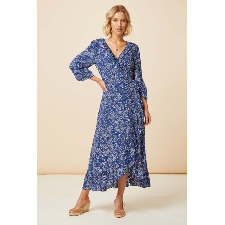 Limited Edition Demi Long Sleeve Wrap Dress | Swirl Navy/White New Release