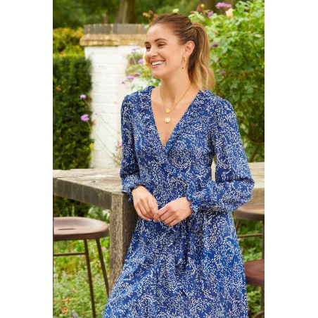 Limited Edition Demi Long Sleeve Wrap Dress | Swirl Navy/White New Release