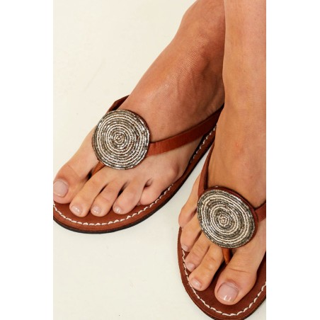 Limited Edition Disc Leather Sandals | Silver New Stock