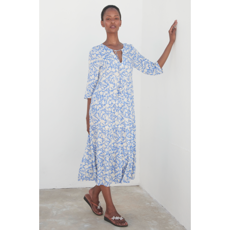 Limited Edition Emma EcoVero™ Midi Dress | Pale Blue/White Limited Stock