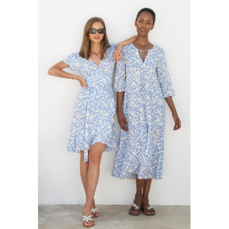 Limited Edition Emma EcoVero™ Midi Dress | Pale Blue/White Limited Stock