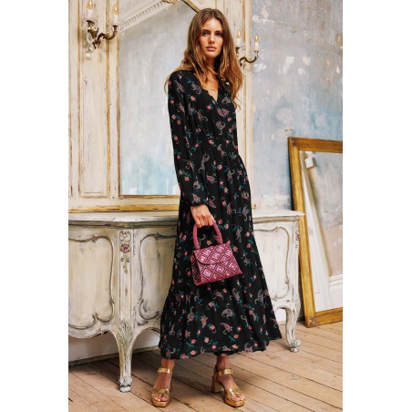 Limited Edition Etti Georgette Wrap Dress | Budding Paisley Black/Pink Latest Edition