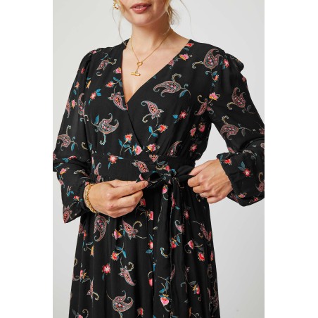 Limited Edition Etti Georgette Wrap Dress | Budding Paisley Black/Pink Latest Edition