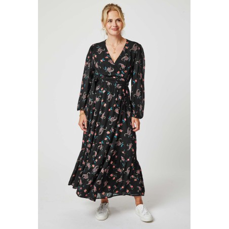 Limited Edition Etti Georgette Wrap Dress | Budding Paisley Black/Pink Latest Edition