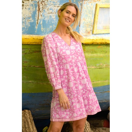 Limited Edition Evie Block Print Short Dress | Flower Pink/White Fresh Release