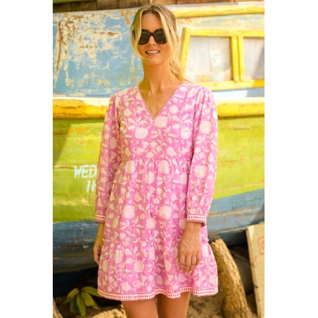 Limited Edition Evie Block Print Short Dress | Flower Pink/White Fresh Release