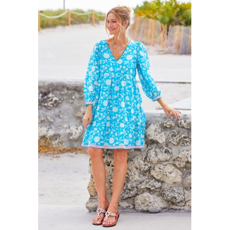 Limited Edition Evie Short Dress | Flower Turquoise Limited Stock