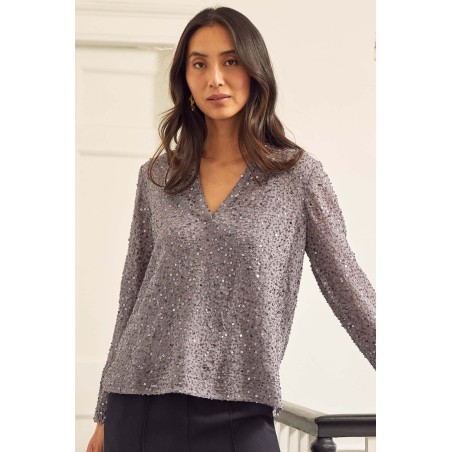 Limited Edition Faye Sequin Blouse | Gunmetal