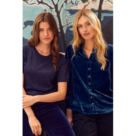 Limited Edition Ffion Velvet Shirt | Blue Sapphire Just In