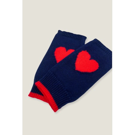 Limited Edition Fingerless Heart Gloves | Navy/Red New Release