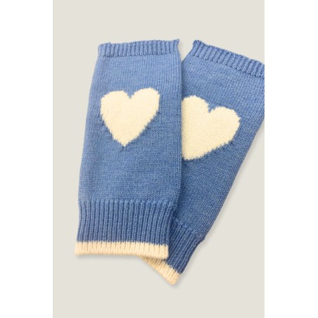 Limited Edition Fingerless Heart Gloves | Serene Blue/Cream Latest Edition