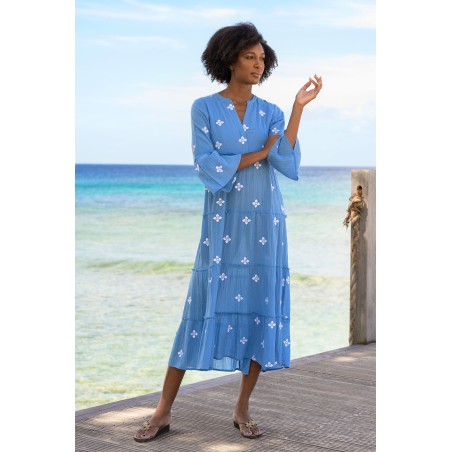 Limited Edition Florence Embroidered Kaftan | Blue/White Immediate Availability