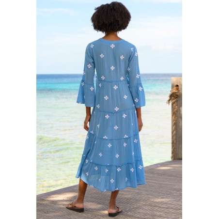 Limited Edition Florence Embroidered Kaftan | Blue/White Immediate Availability