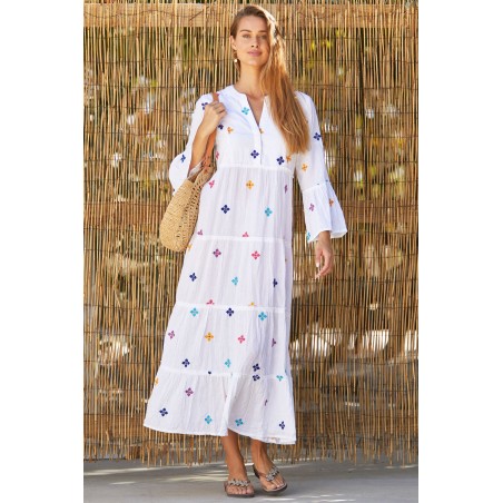 Limited Edition Florence Embroidered Kaftan | White/Multi Available for Immediate Shipping