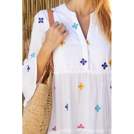 Limited Edition Florence Embroidered Kaftan | White/Multi Available for Immediate Shipping