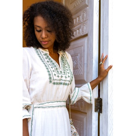 Limited Edition Freida Embroidered Dress | Cream/Sage Limited Stock