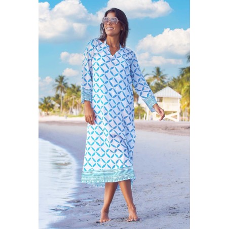 Limited Edition Guadalupe Maxi Tunic | Shibori White/Blue Available for Immediate Shipping