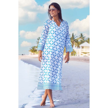 Limited Edition Guadalupe Maxi Tunic | Shibori White/Blue Available for Immediate Shipping